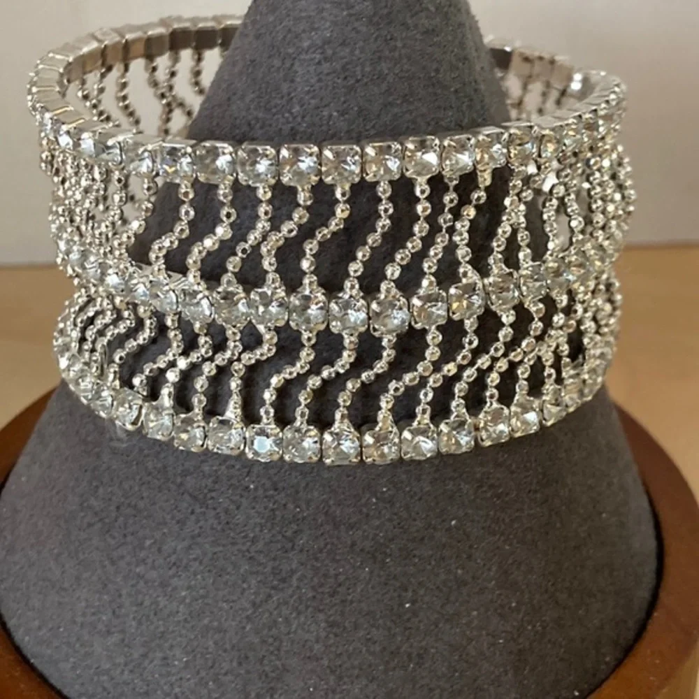 Stunning rhinestone two tiered flexible  bracelet